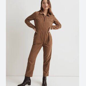 Madewell Corduroy Zip-Up Jumpsuit Weathered Walnut Brown Long Sleeve X-Small